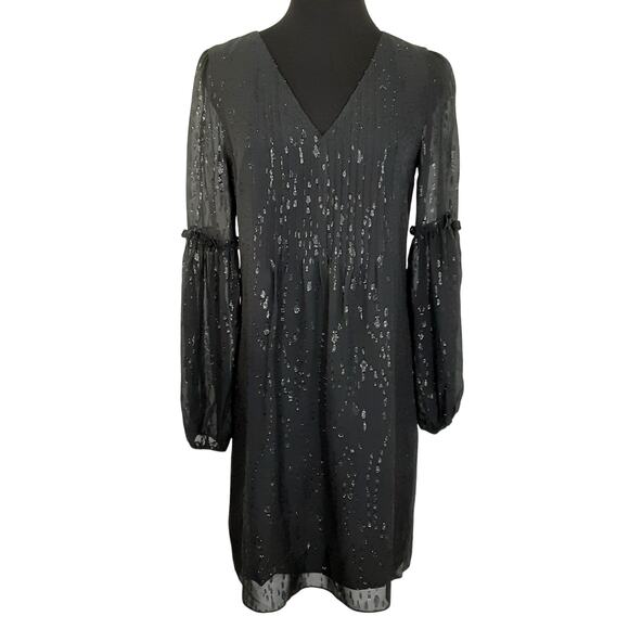 Lilly Pulitzer Cleme Long Sleeve Silk Dress Black Shimmer Womens 00 Holiday NWT - Picture 2 of 10